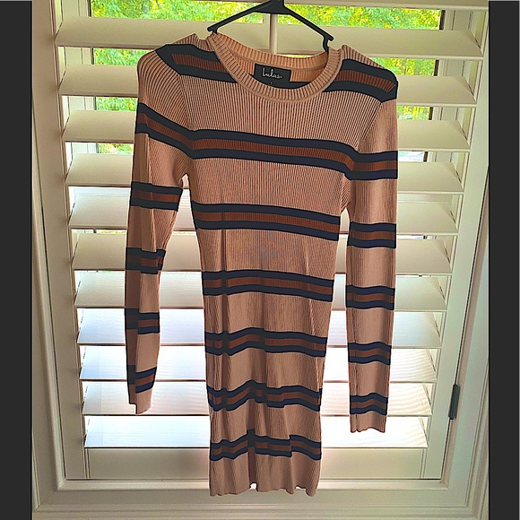 Lulu’s First In Line Blush Pink Stripped Ribbed Bodycon Sweater Dress - Picture 3 of 5